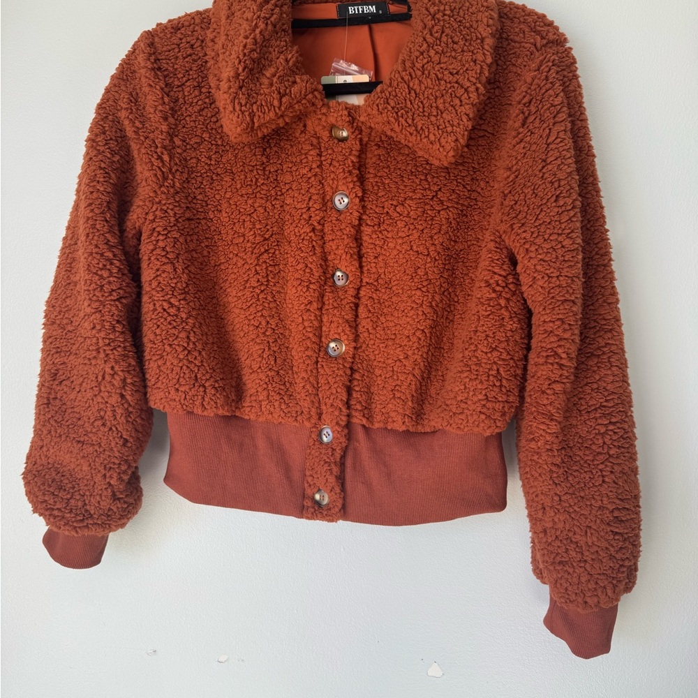 Women's Rust Sherpa Jacket Size Small Buttoned Down Collared New Jacket